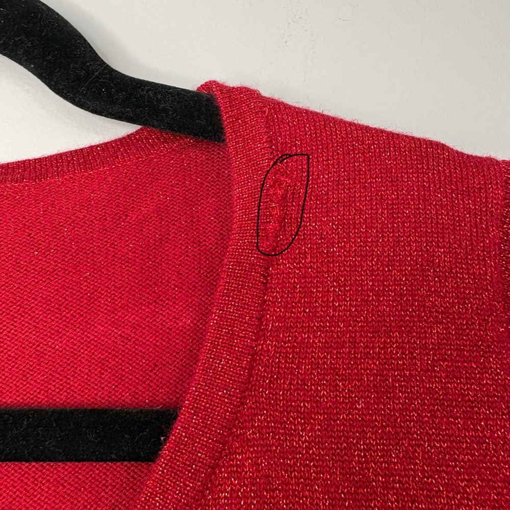 FLAWED August Silk Red Embellished Sparkly Sweater Top 3/4 Sleeves Valentine’s - Picture 5 of 12